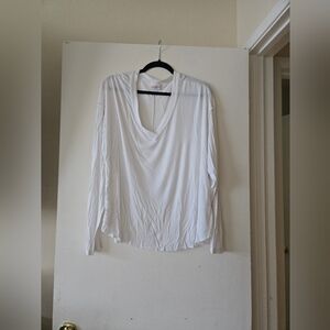 Lularoe White Raw Edge Vicki V-Neck Long Sleeve Top